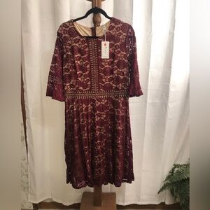 Elegant Burgundy Lace Midi Dress